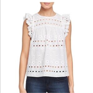 Kate Spade Eyelet Ruffle Shell Fresh White Summer Top Flutter Sleeve Size Small